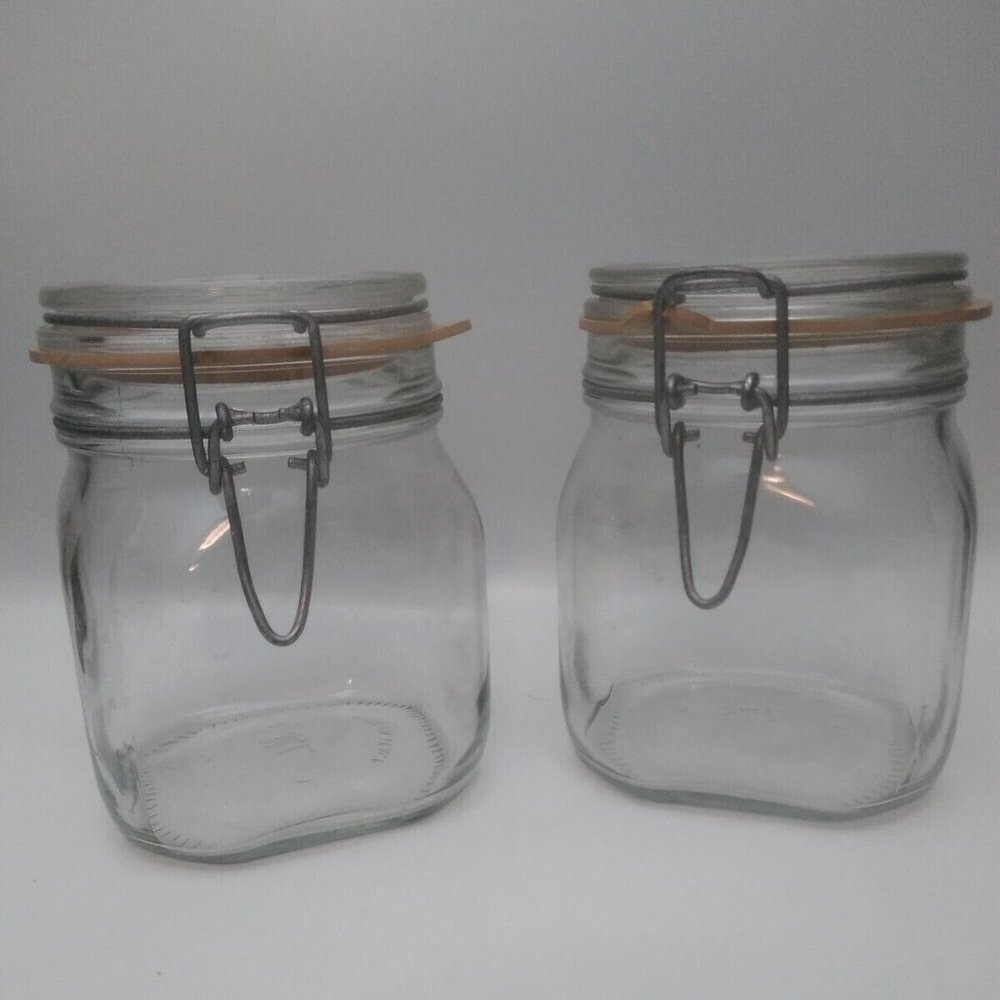 2 x Fido Glass 3/4L Container Jars Bail Wire Lids Italy Canning, Storage, Crafts